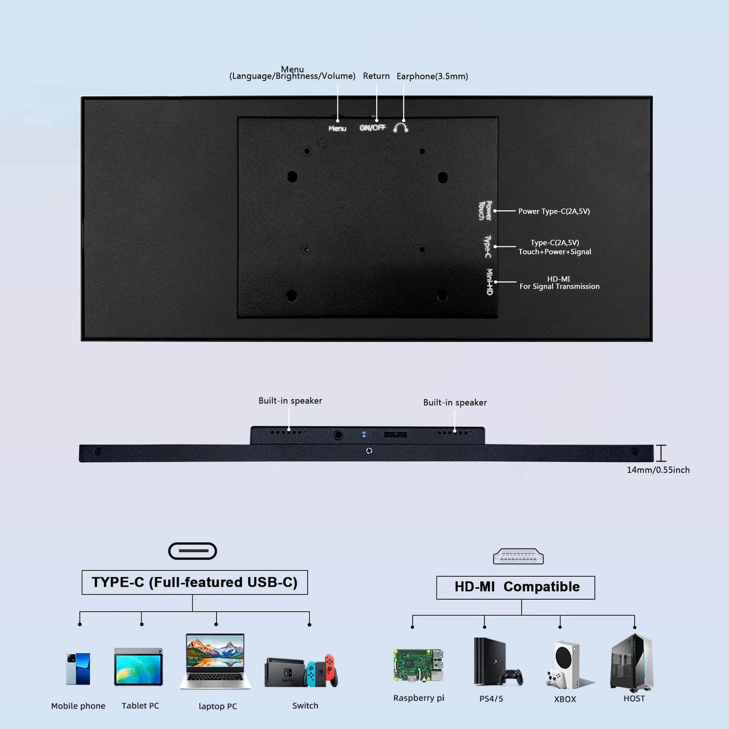 Portable 12.3/14.5 Inch Touch Monitor for PC