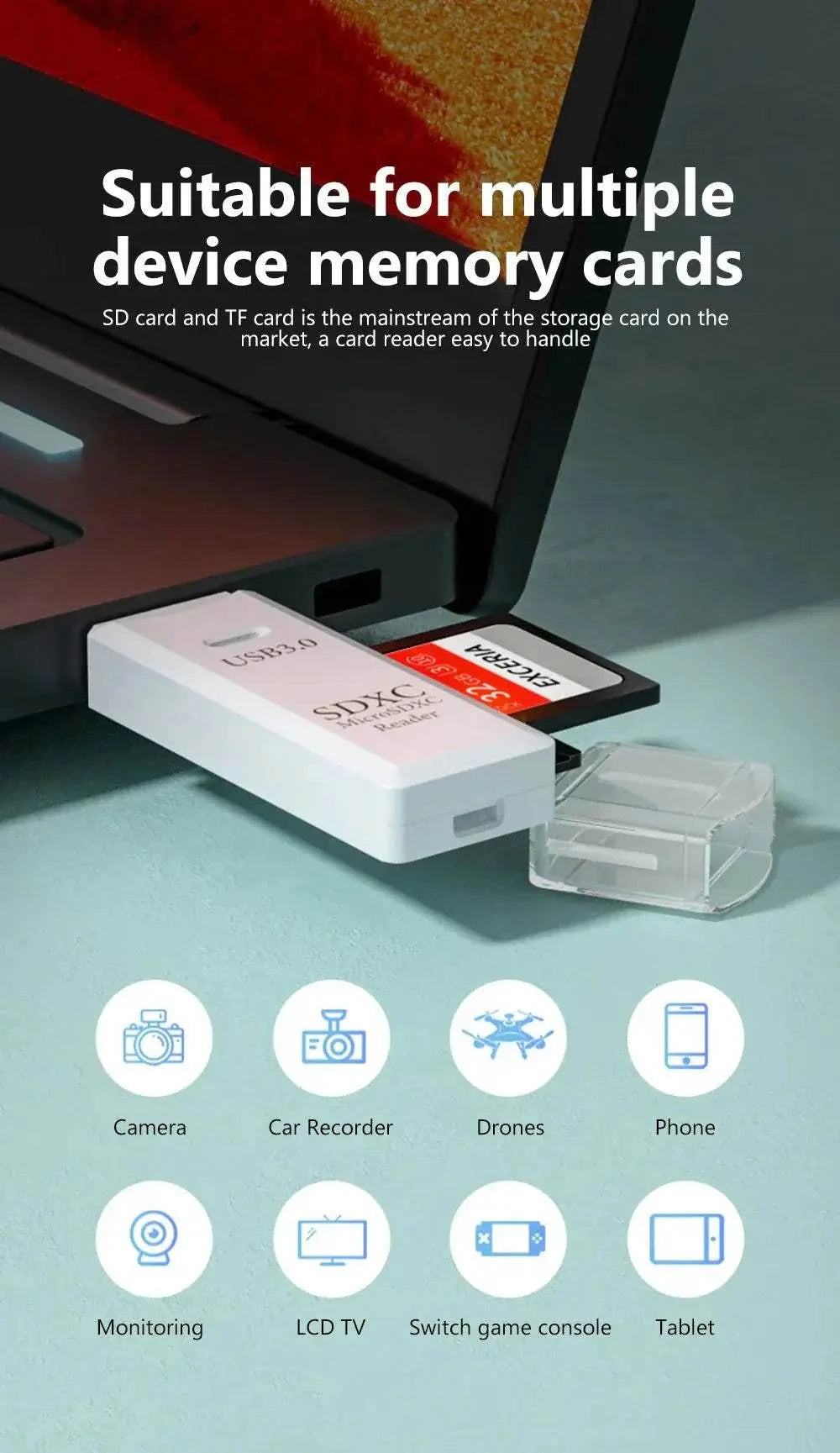 USB 3.0 Card Reader Micro TF & SD Compatible