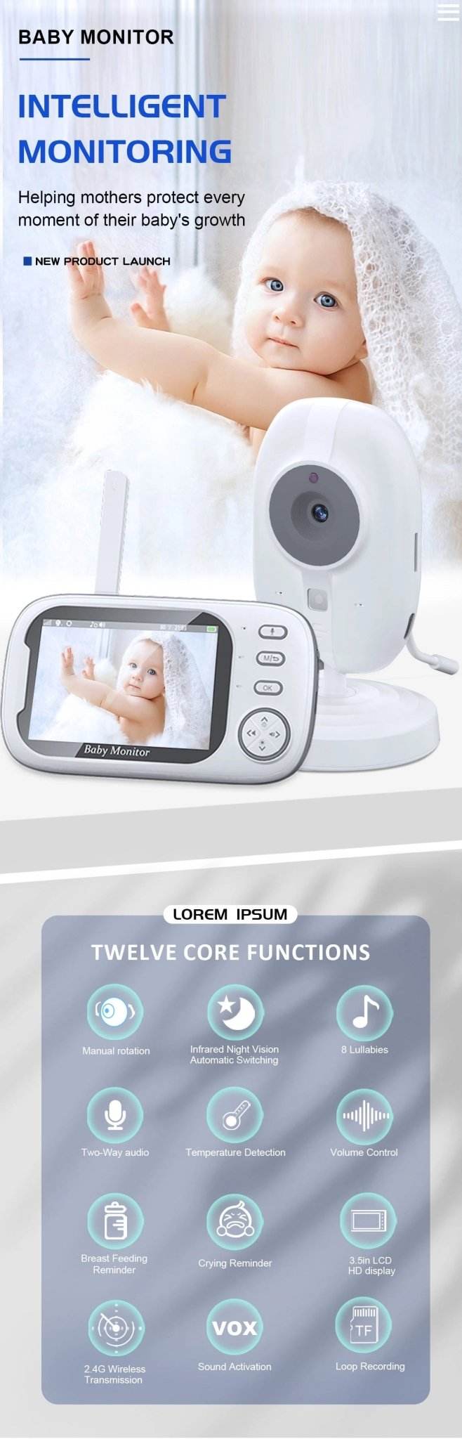 3.5" Video Baby Monitor with Night Vision & Audio