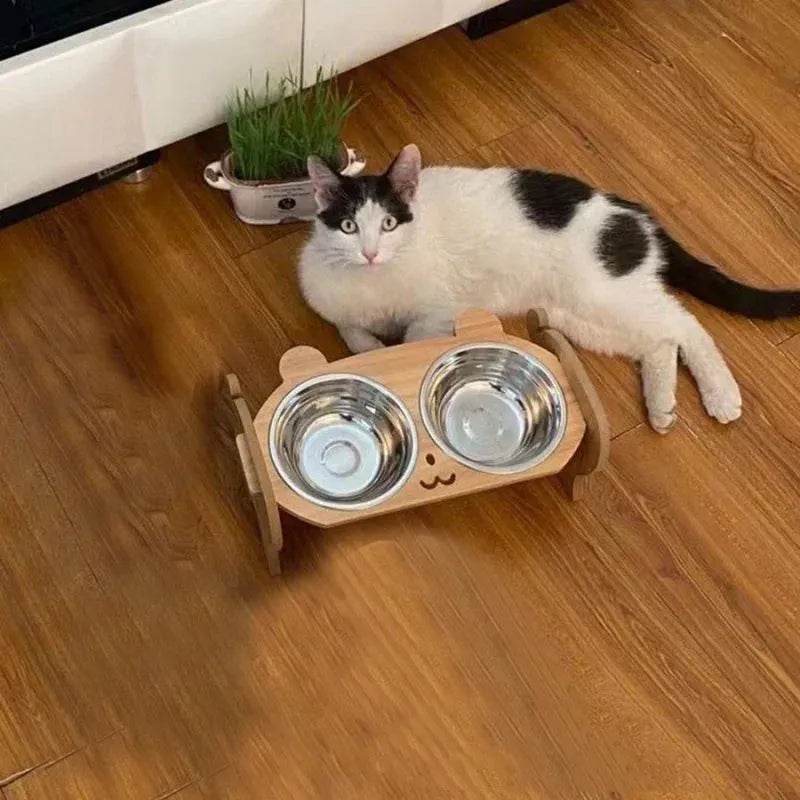 Adjustable Wooden Elevated Dog Bowls for Pets