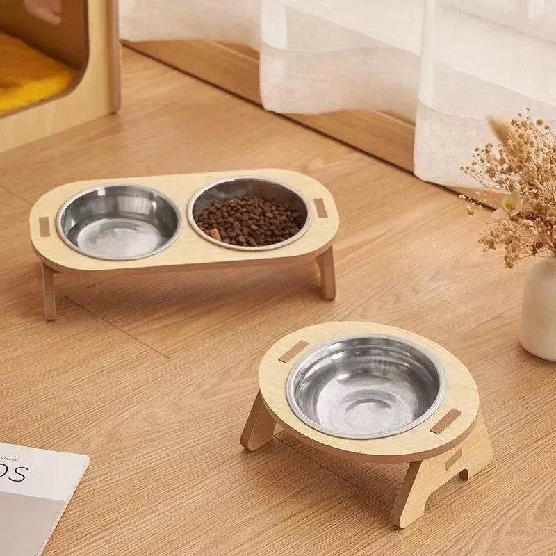 Adjustable Wooden Elevated Dog Bowls for Pets