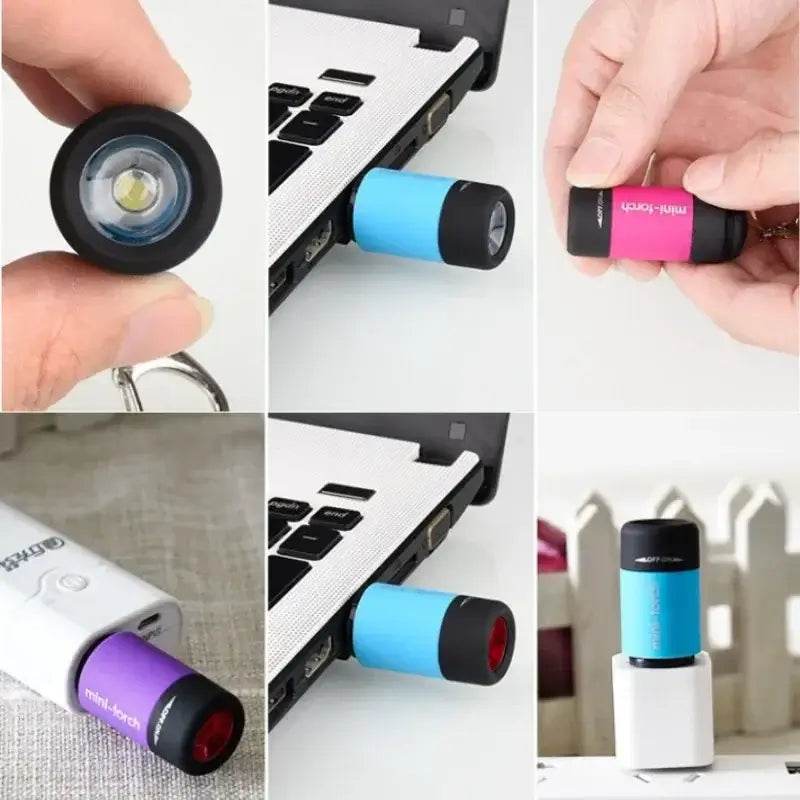 USB Rechargeable LED Pocket Flashlight Keychain Mini Torch