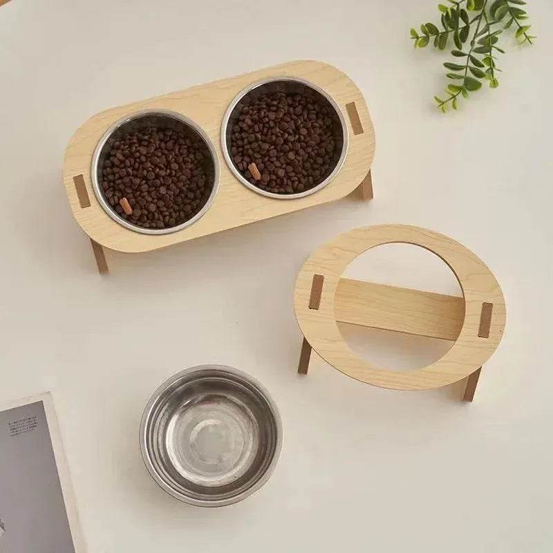 Adjustable Wooden Elevated Dog Bowls for Pets