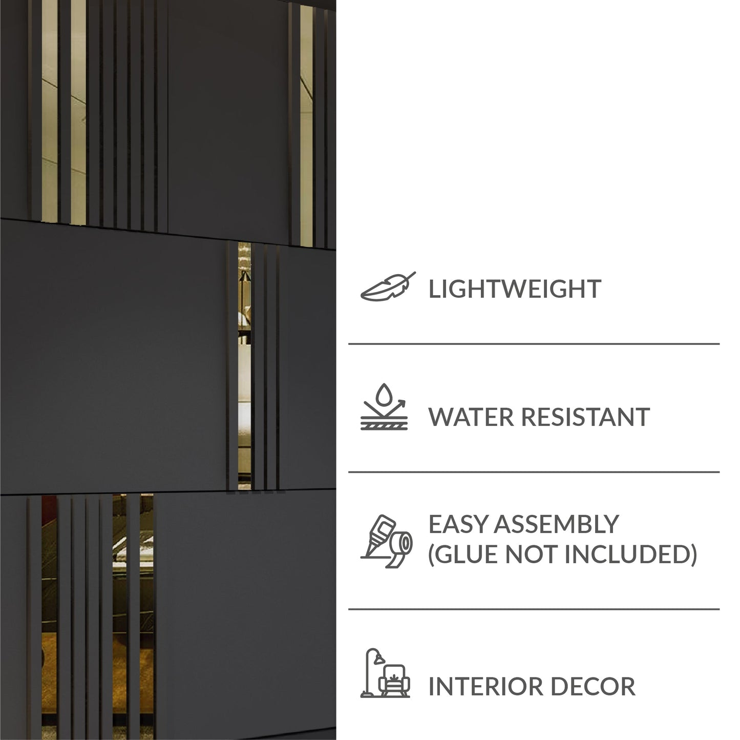 Modular Dark Grey and Gold Mirror Wall Panels - Shop The Shop