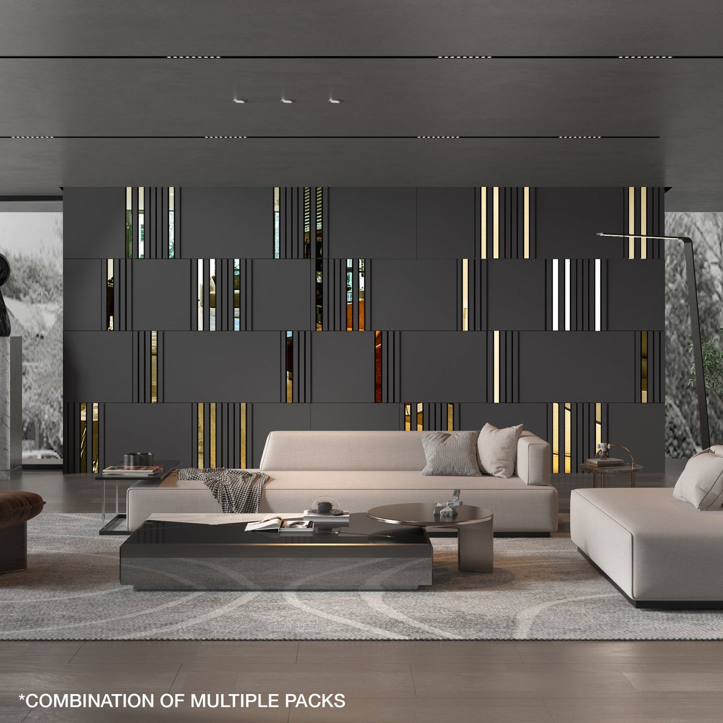 Modular Dark Grey and Gold Mirror Wall Panels - Shop The Shop