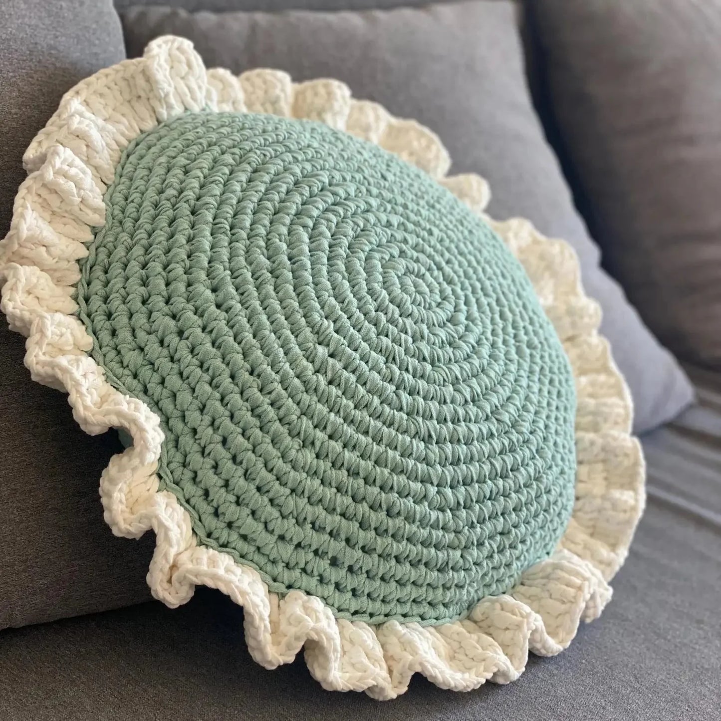 Round Ruffled Crochet Pillow - More Colors Available