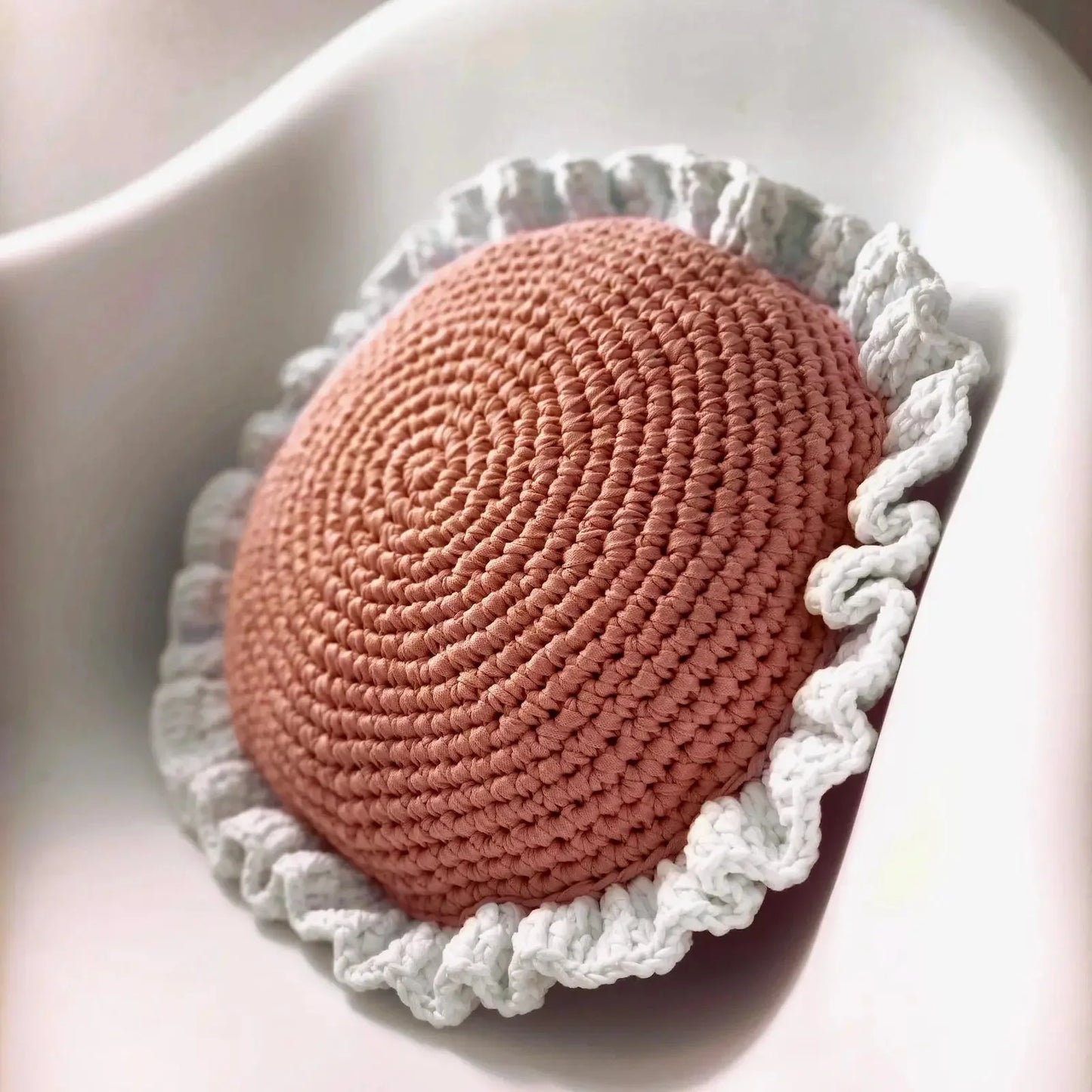 Round Ruffled Crochet Pillow - More Colors Available