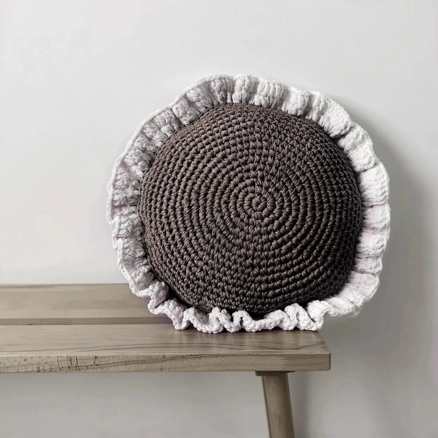 Round Ruffled Crochet Pillow - More Colors Available