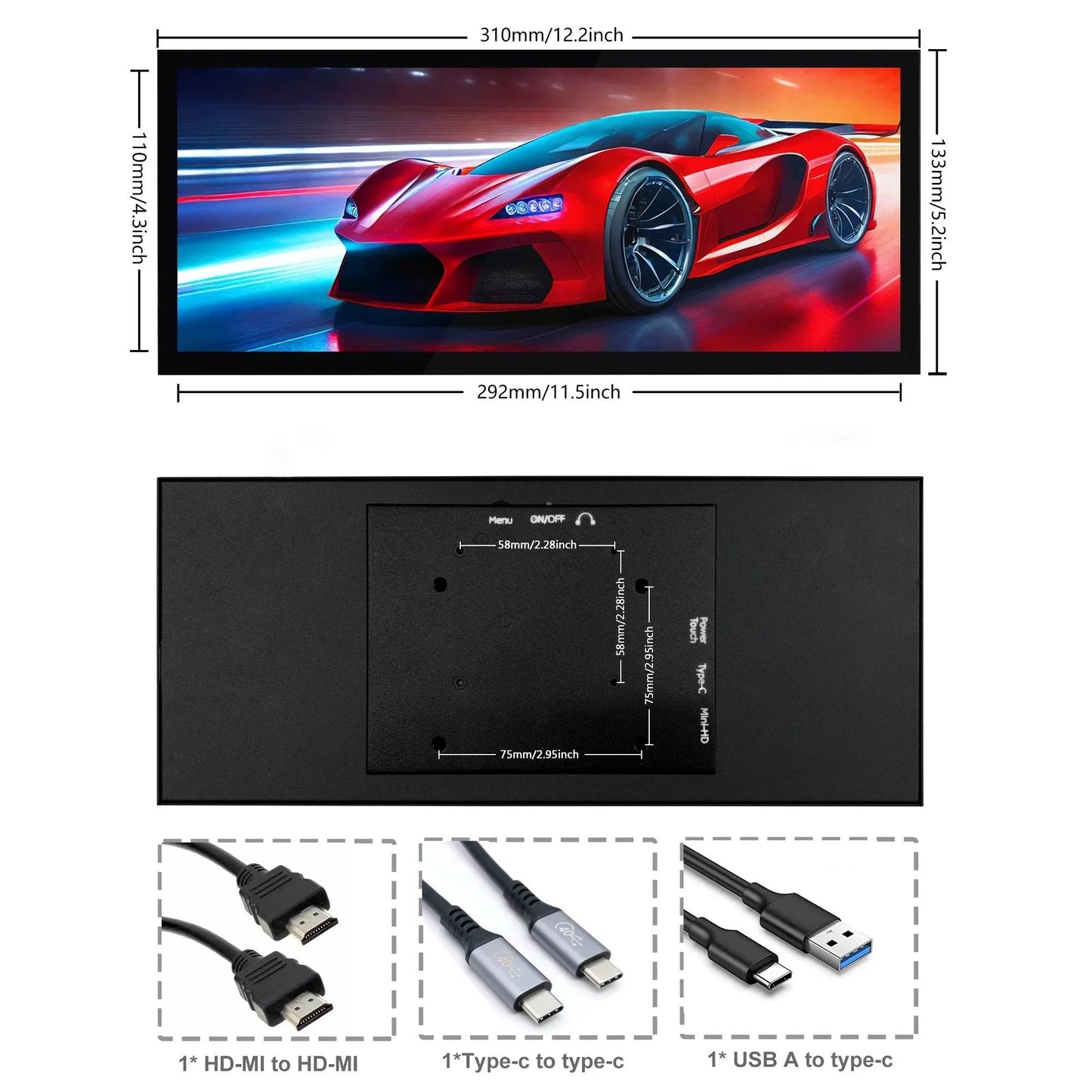 Portable 12.3/14.5 Inch Touch Monitor for PC