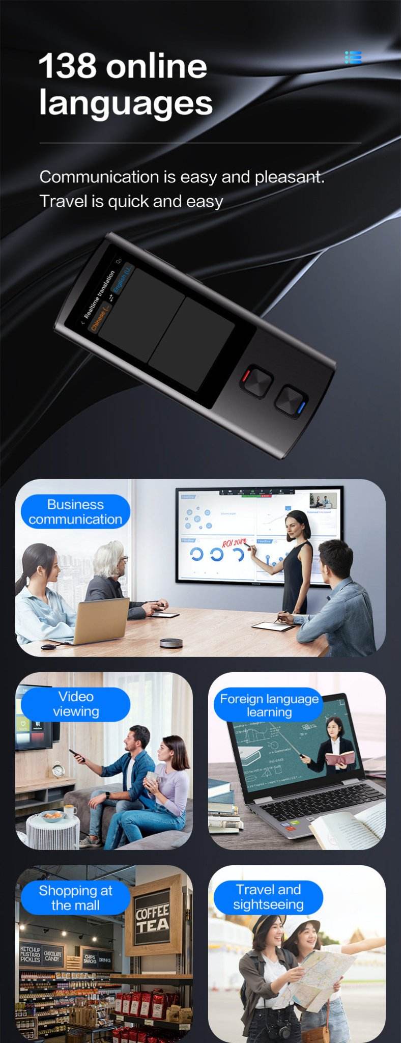 138 Language 2-Way Translator T17 with Voice & Photo