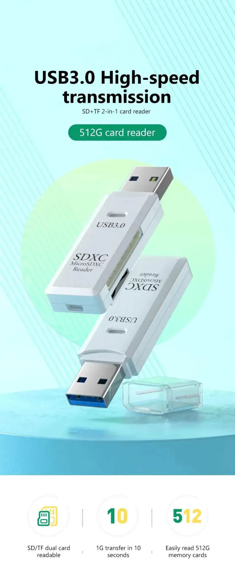 USB 3.0 Card Reader Micro TF & SD Compatible