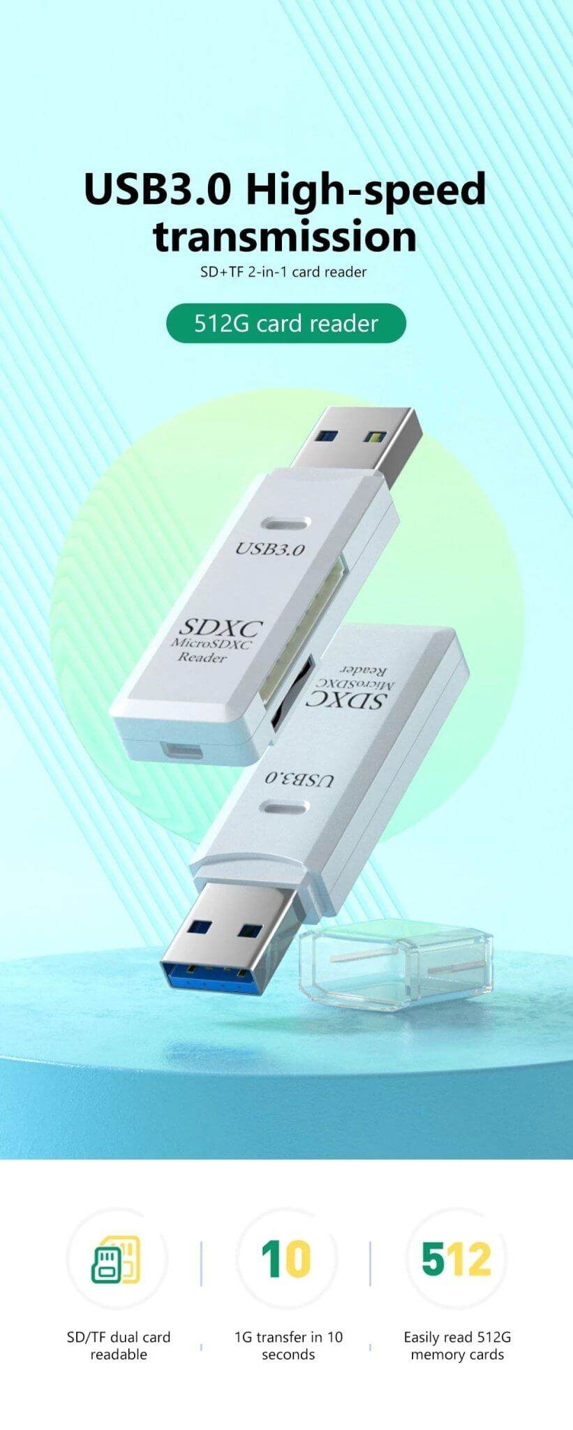 USB 3.0 Card Reader Micro TF & SD Compatible