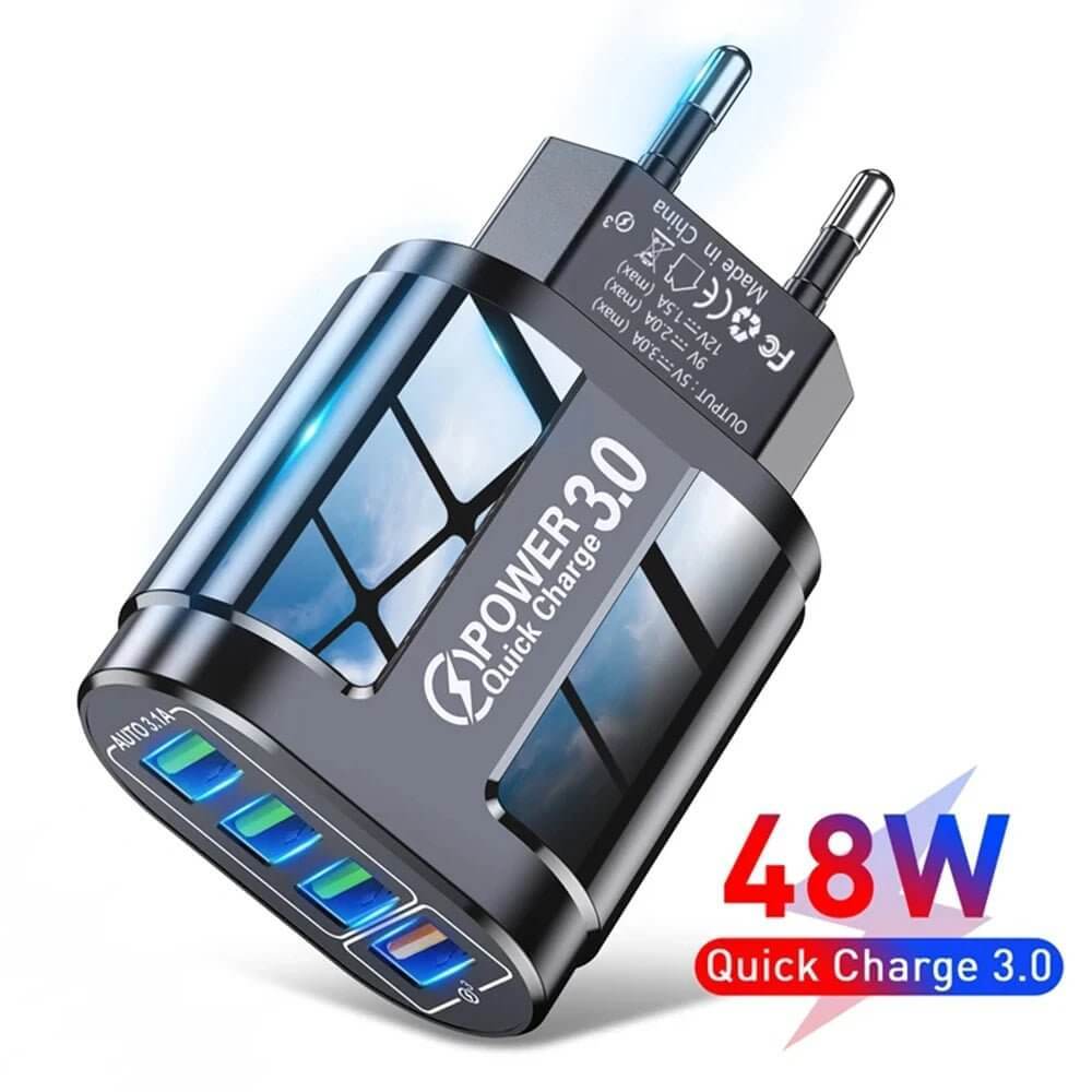 4 Port USB Fast Charging 48W QC3.0 Quick Charger