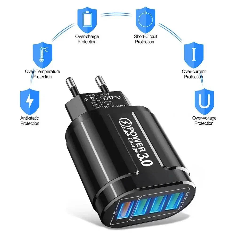 4 Port USB Fast Charging 48W QC3.0 Quick Charger