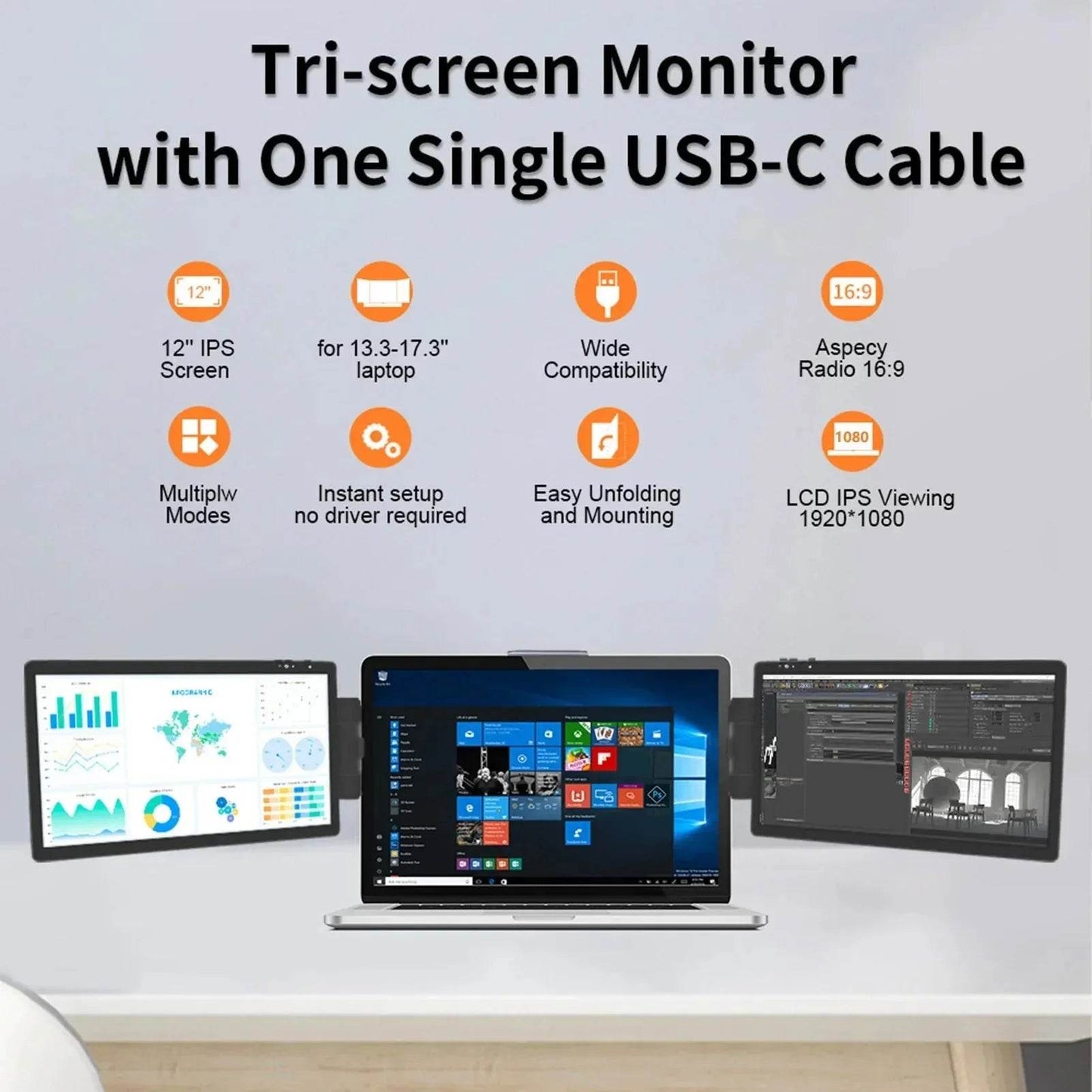 Laptop Dual Monitor 12 Inch 1920*1080 HD IPS Dual Monitor