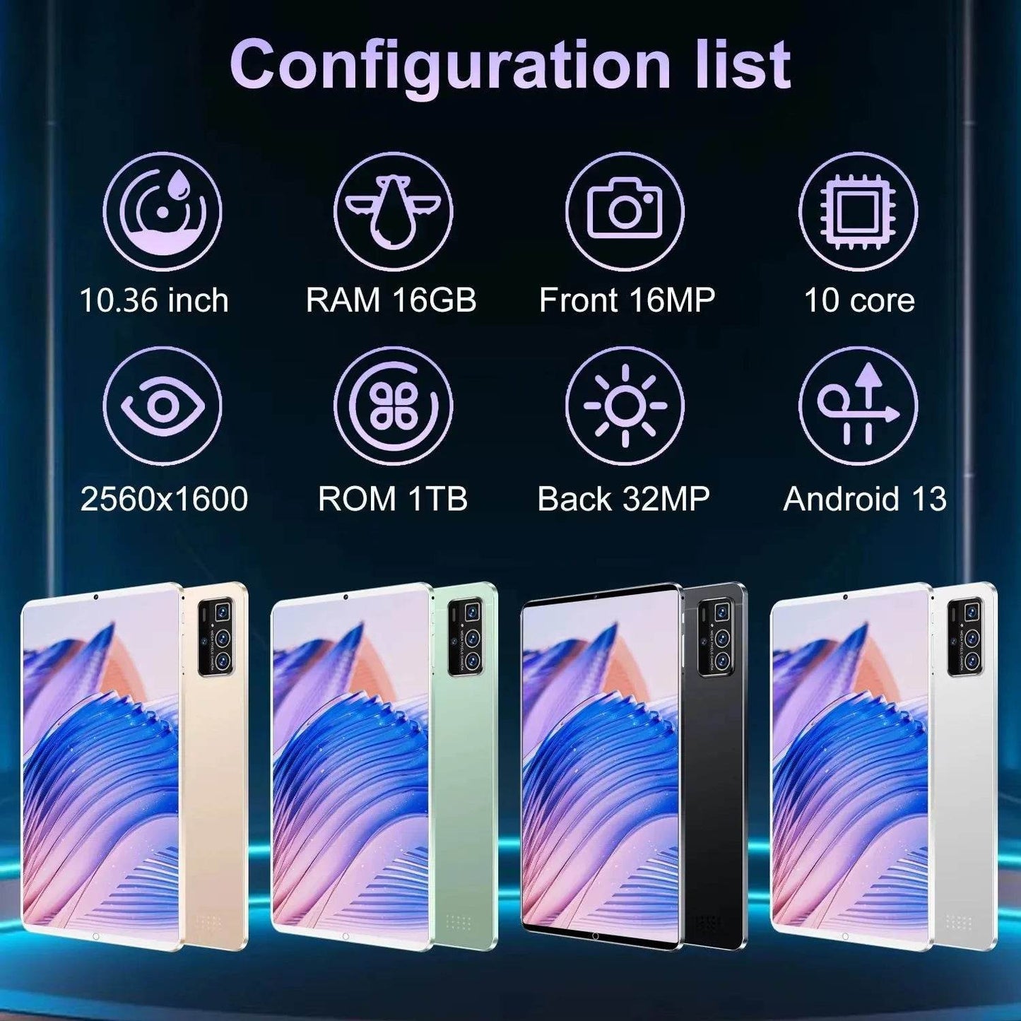 2025 5G New 10.36Inch Tablet Android 16GB RAM 1TB ROM Android 13.0 12000mAh