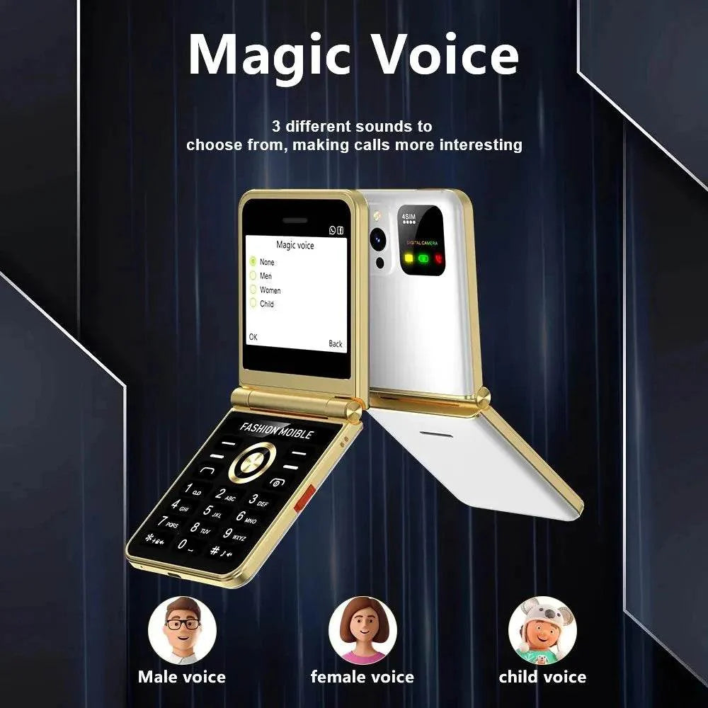 Mobile Phone New Flip 4 SIM Card Speed Dial Magic Voice