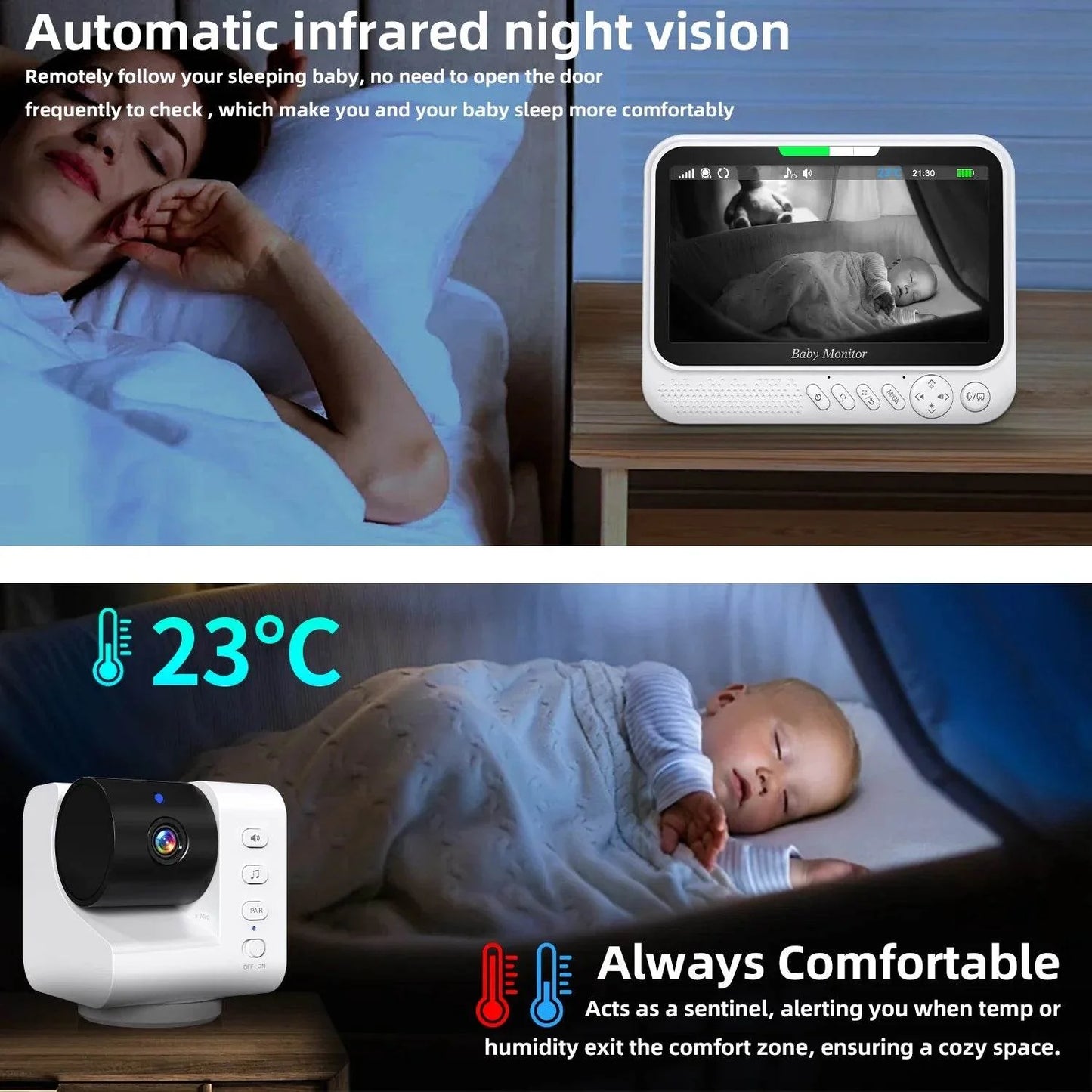7" Video Baby Monitor with Pan-Tilt-Zoom & Night Vision