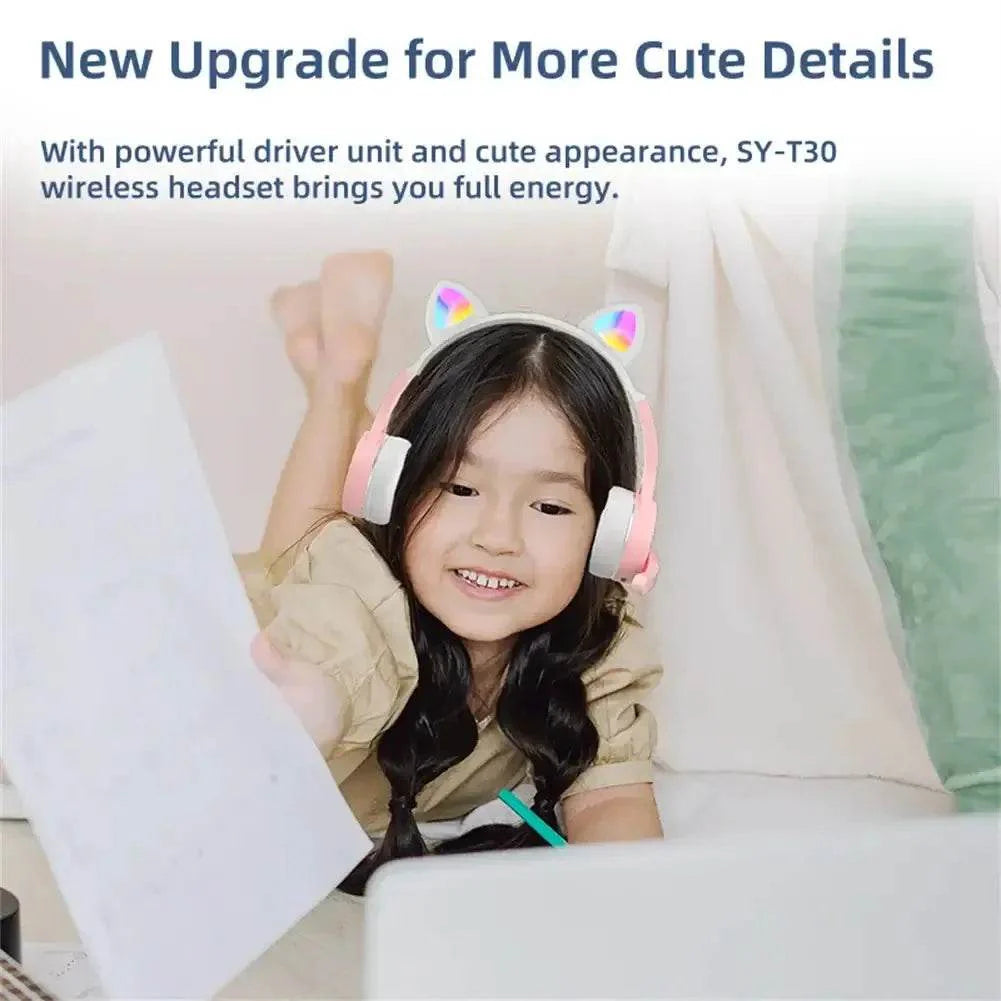 Headphones Cute Cat Ears with LED Flashing