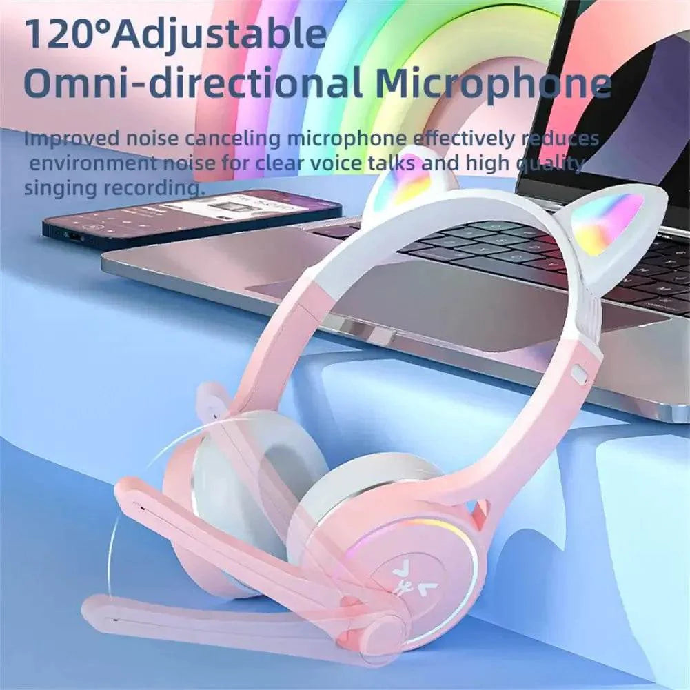 Headphones Cute Cat Ears with LED Flashing