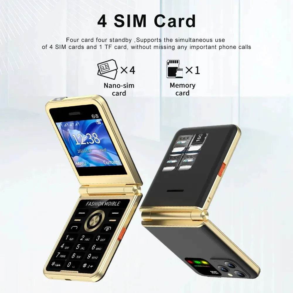Mobile Phone New Flip 4 SIM Card Speed Dial Magic Voice