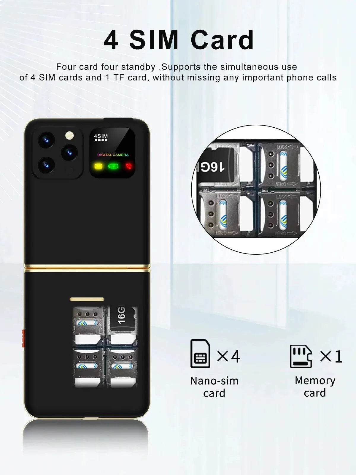 Mobile Phone New Flip 4 SIM Card Speed Dial Magic Voice