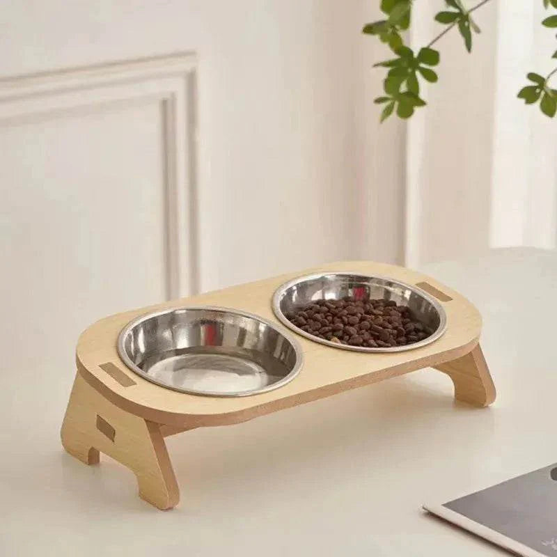 Adjustable Wooden Elevated Dog Bowls for Pets
