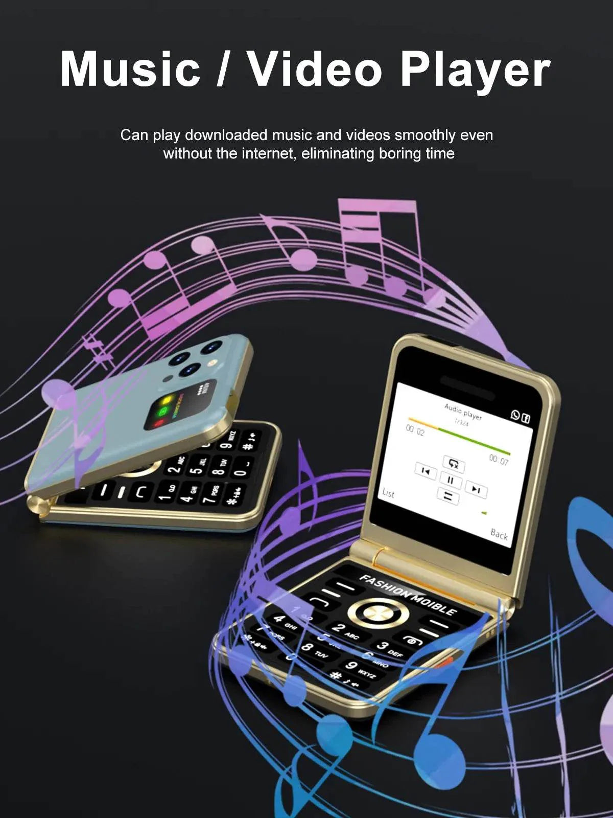 Mobile Phone New Flip 4 SIM Card Speed Dial Magic Voice