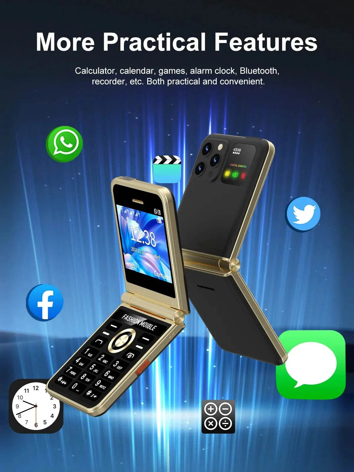 Mobile Phone New Flip 4 SIM Card Speed Dial Magic Voice