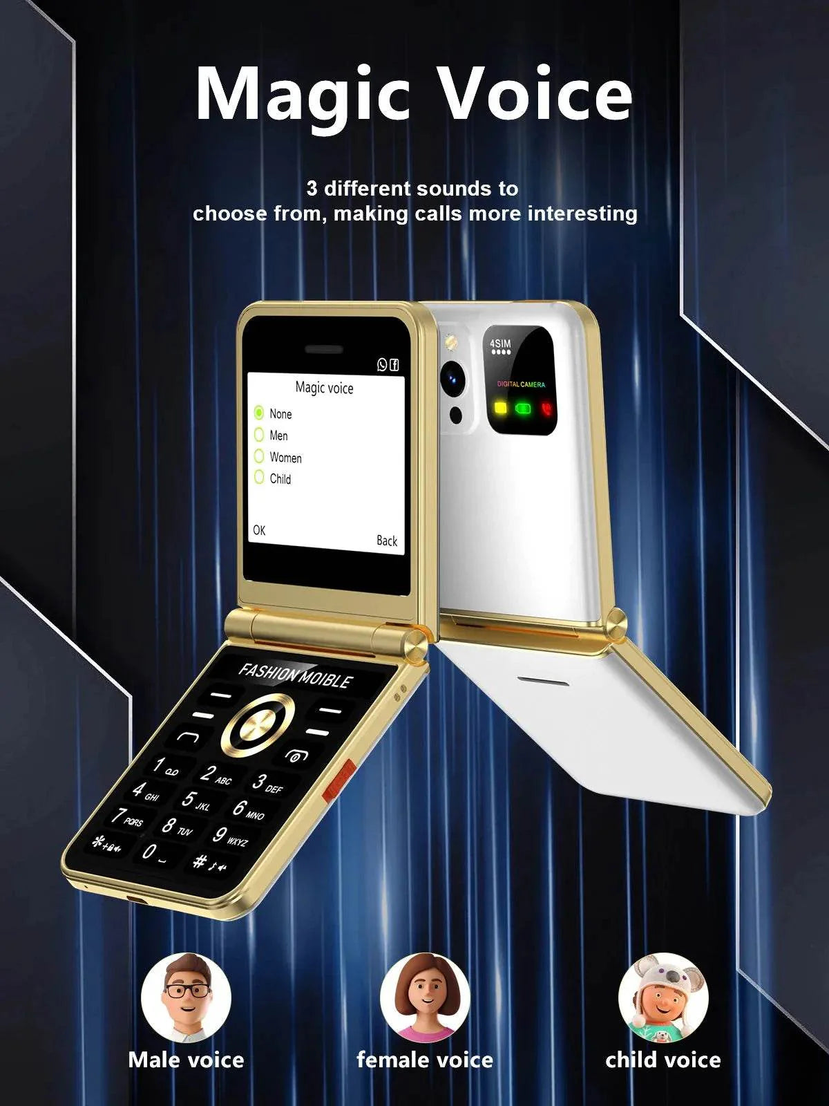 Mobile Phone New Flip 4 SIM Card Speed Dial Magic Voice