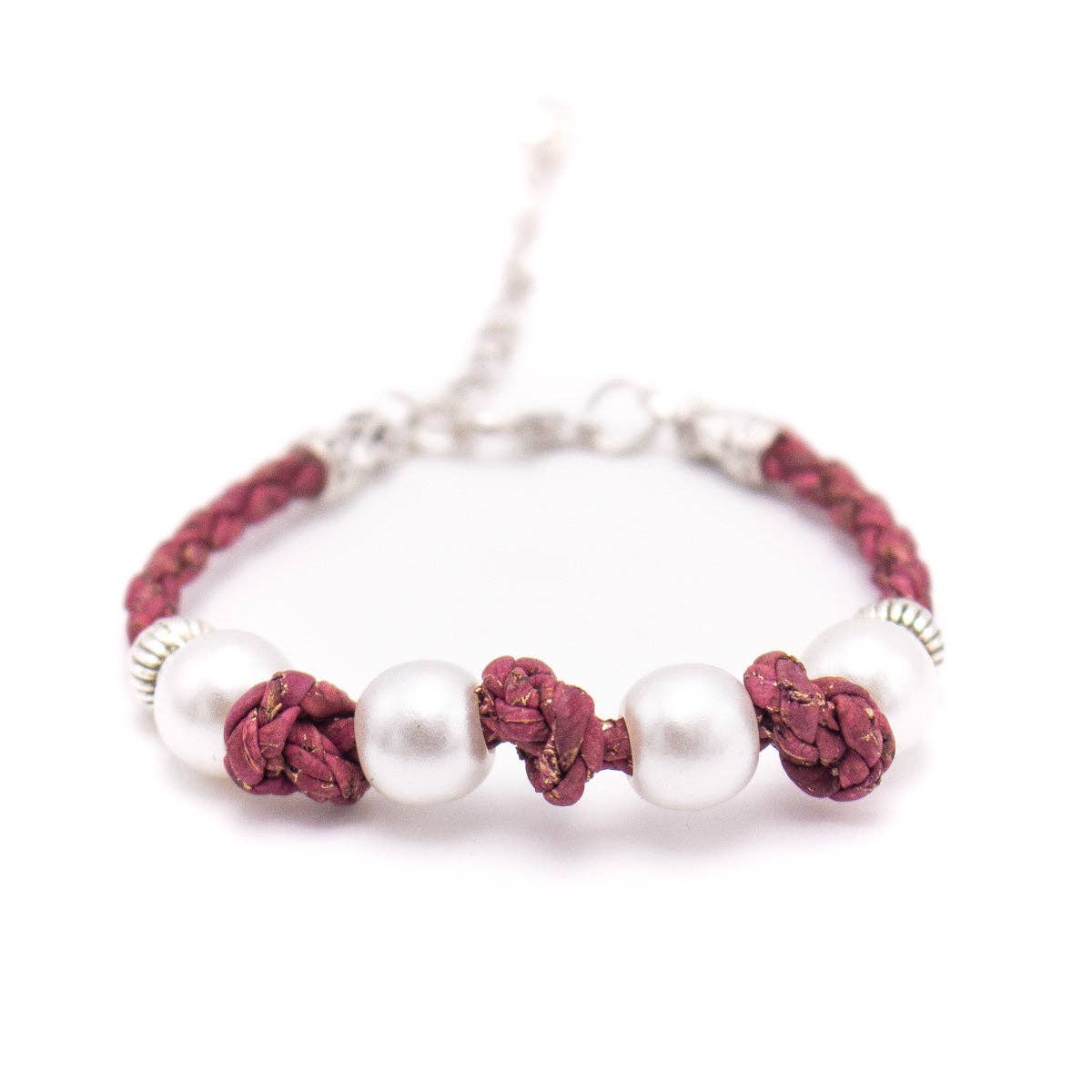 Adjustable Handmade Cork Bracelet with White Pearls - Shop The Shop