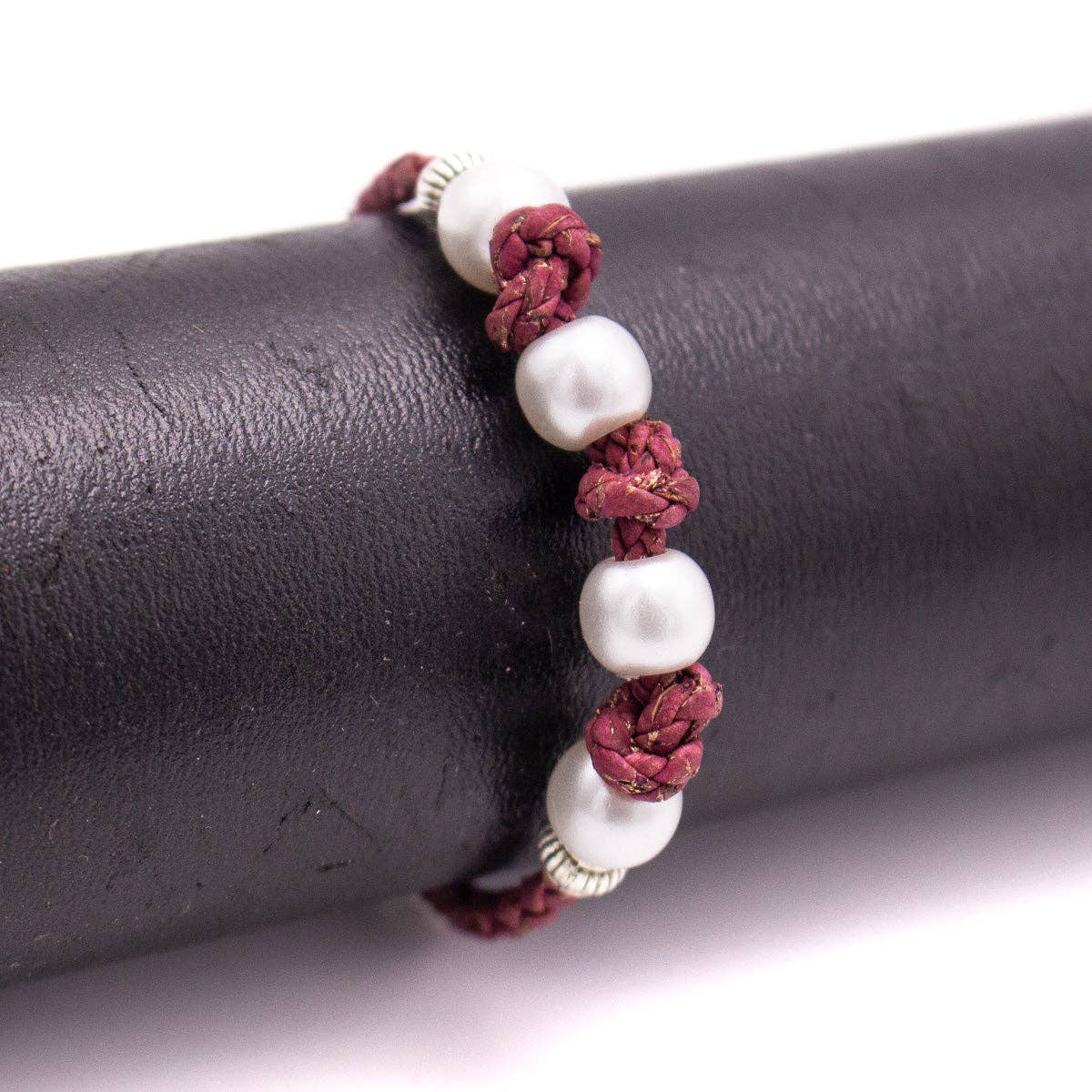 Adjustable Handmade Cork Bracelet with White Pearls - Shop The Shop