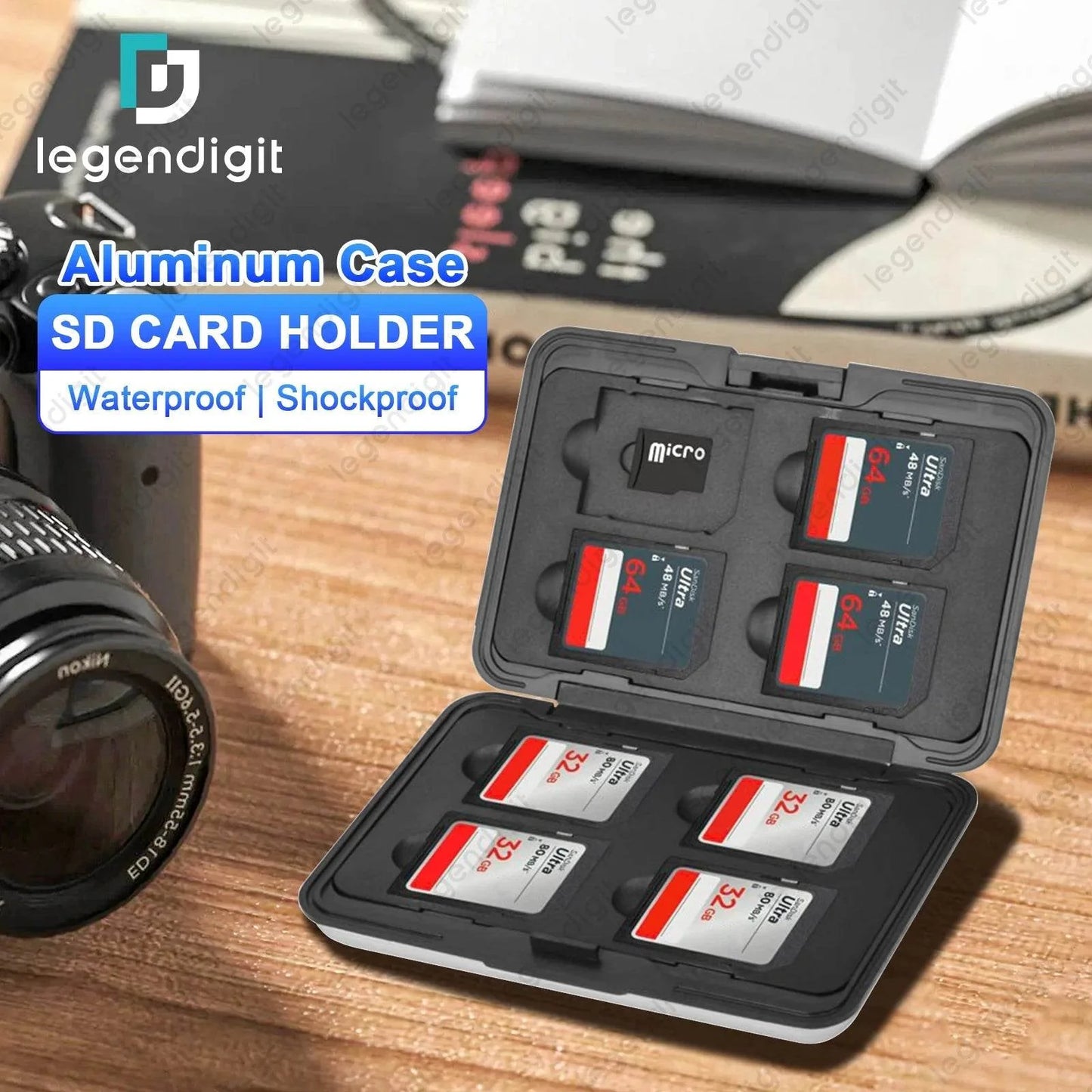 Aluminum Memory Card Case Portable 16 Slots Storage