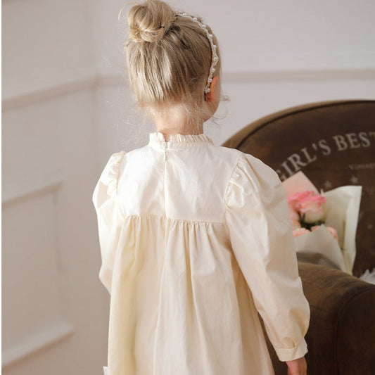 Arrival Autumn Girls Ruffle Neck Long Sleeves Flowers Embroidery Dress - Shop The Shop
