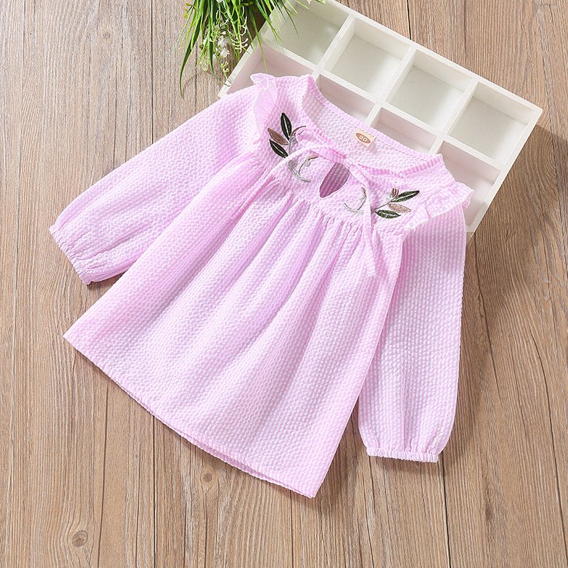 Baby Girl Embroidery Pattern Bow Tie Design Striped Long Sleeve T-Shirt - Shop The Shop
