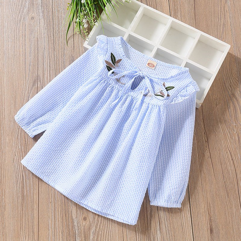 Baby Girl Embroidery Pattern Bow Tie Design Striped Long Sleeve T-Shirt - Shop The Shop