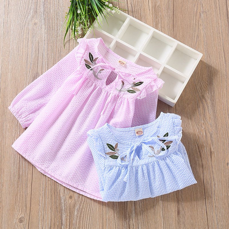 Baby Girl Embroidery Pattern Bow Tie Design Striped Long Sleeve T-Shirt - Shop The Shop