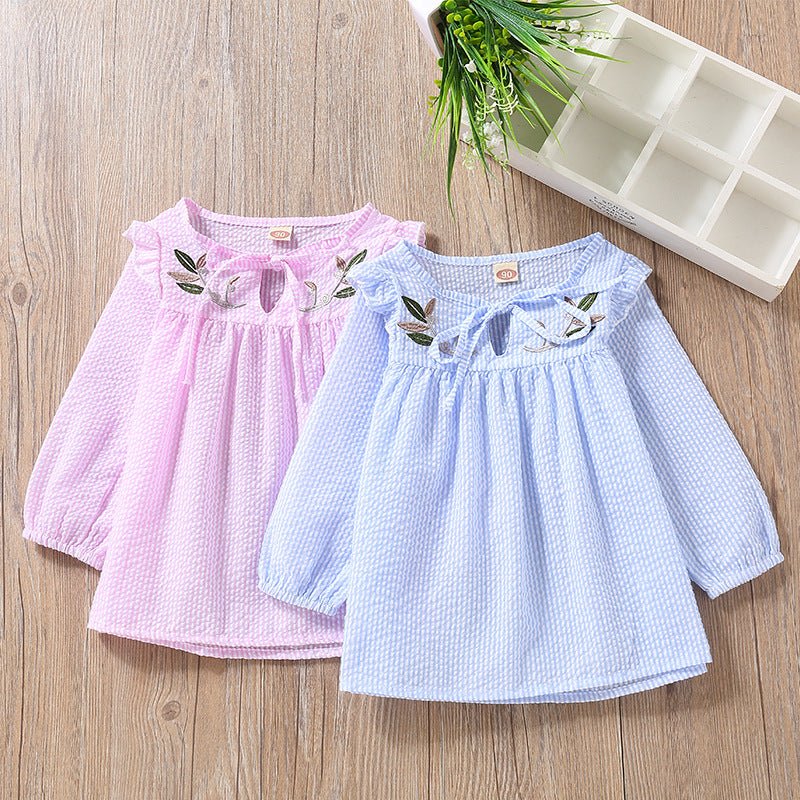 Baby Girl Embroidery Pattern Bow Tie Design Striped Long Sleeve T-Shirt - Shop The Shop