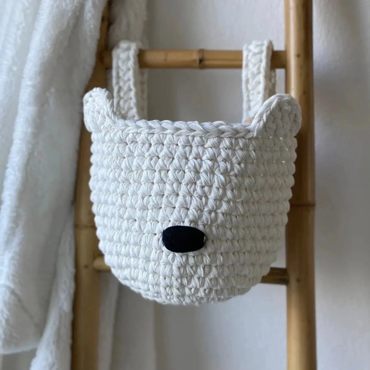 Bear Baskets | Pearl White | Hanging Storage for Cribs