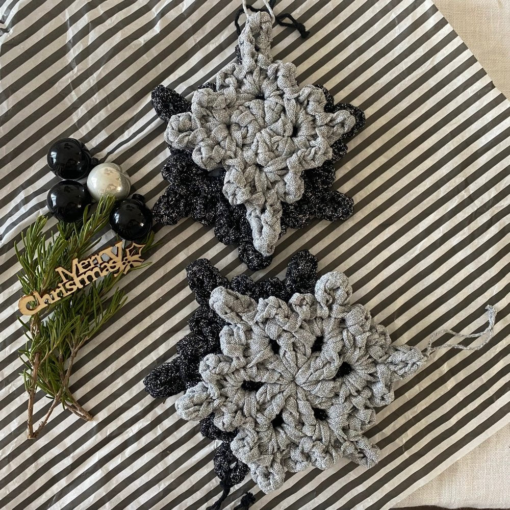 Black Sparkly Snowflake Christmas Ornament Set