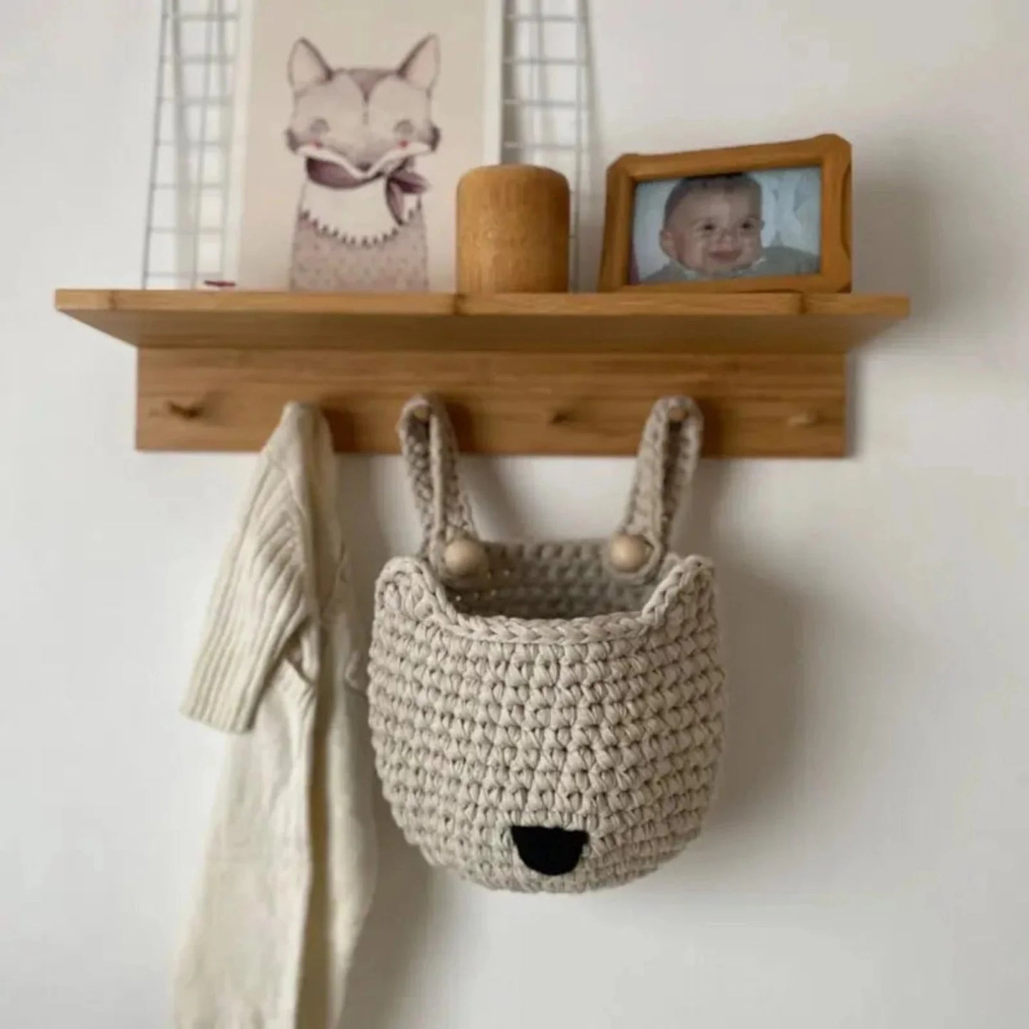 Crochet Fox Baskets | Light Beige Crib Storage