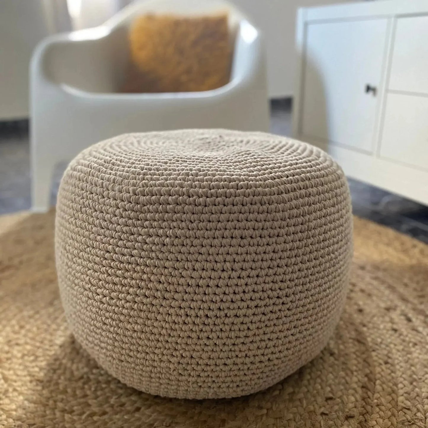 Crochet Ottoman Slipcovers, Burgundy Round Pouf Cover