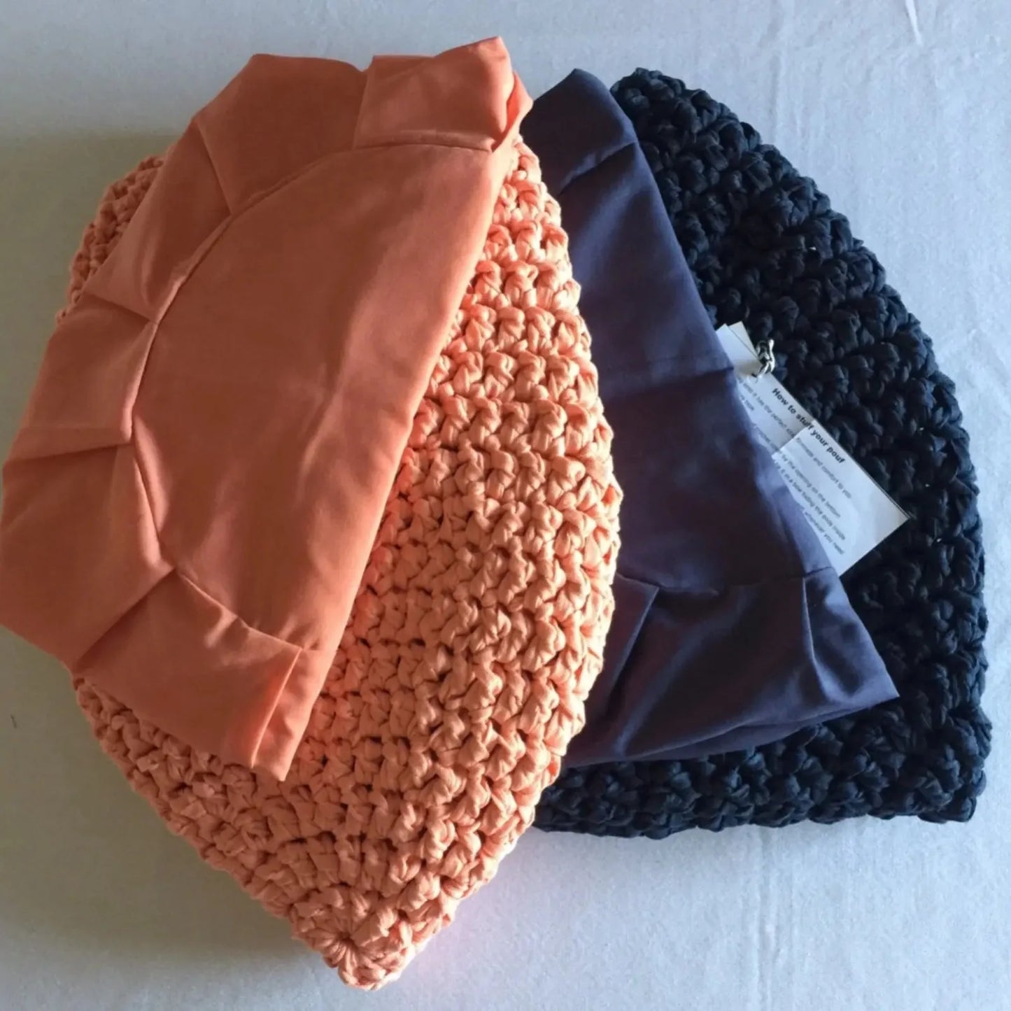 Crochet Pouffe Ottoman - Charcoal