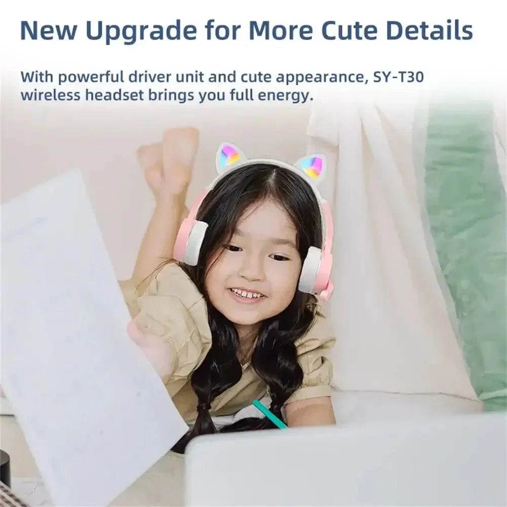 Headphones Cute Cat Ears with LED Flashing