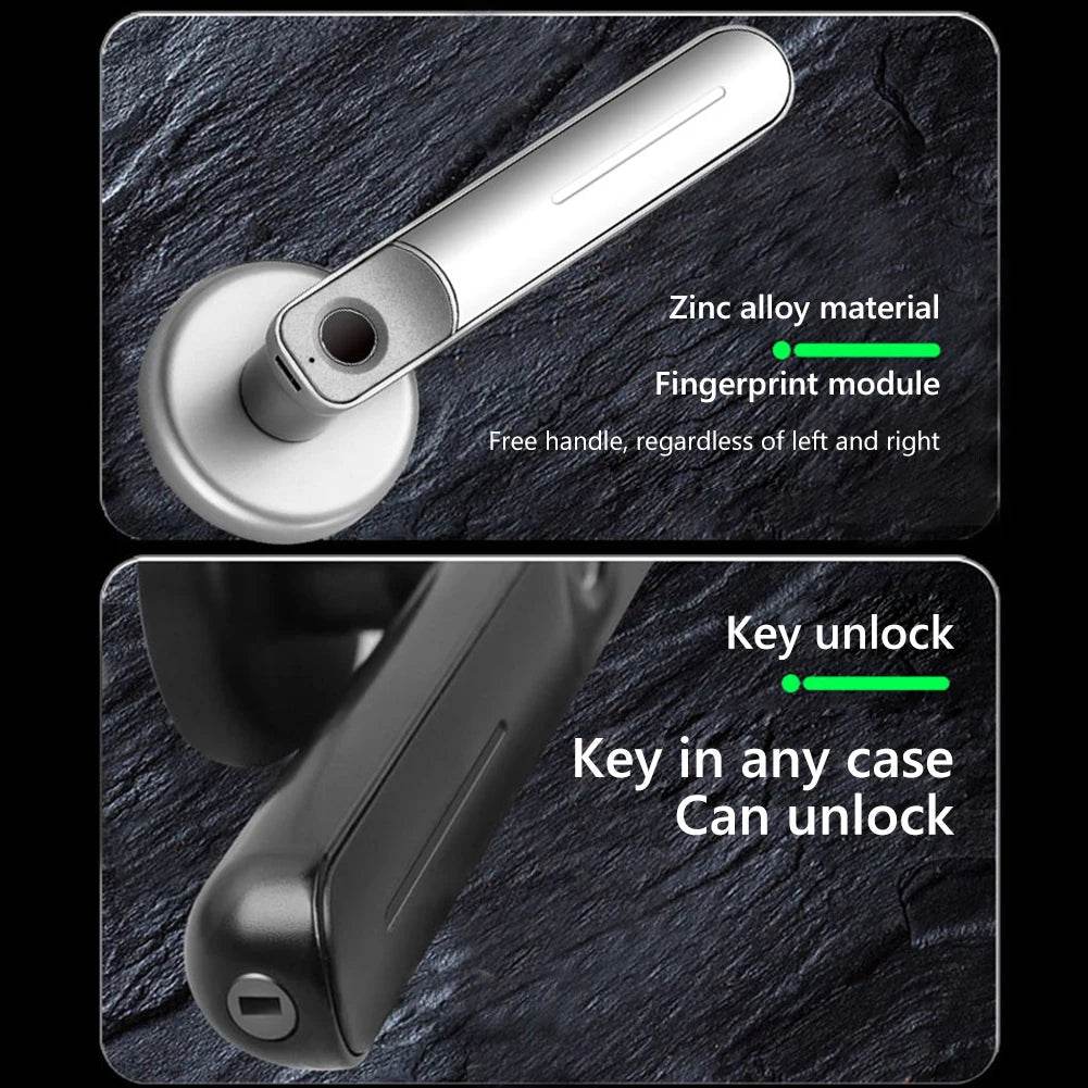 Fingerprint Door Lock Handle USB Rechargeable Anti Theft