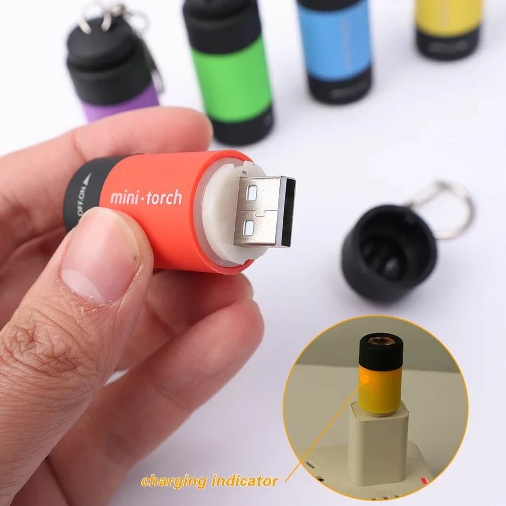 USB Rechargeable LED Pocket Flashlight Keychain Mini Torch