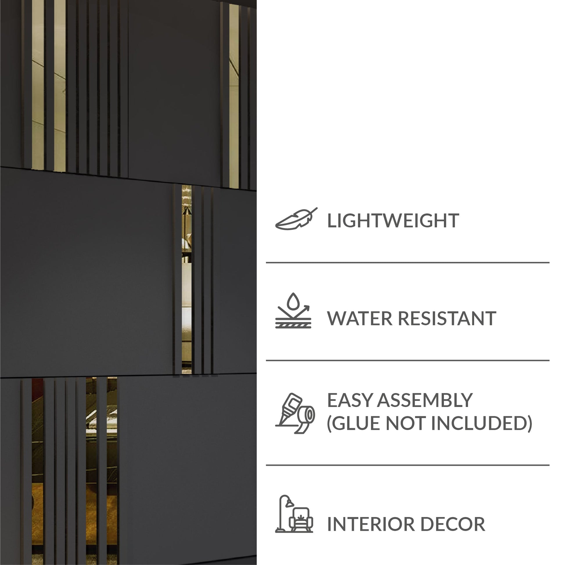Modular Dark Grey and Gold Mirror Wall Panels - Shop The Shop