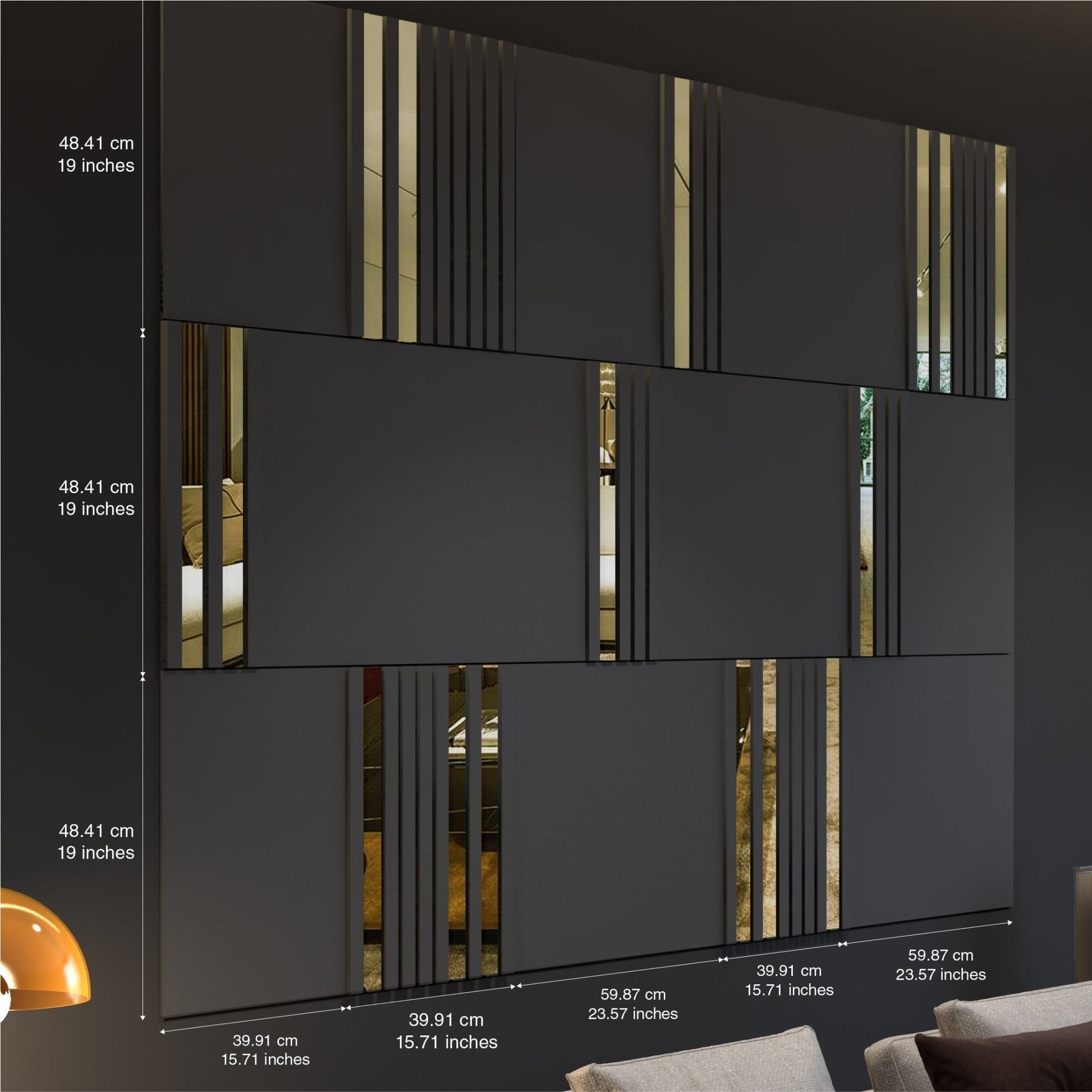 Modular Dark Grey and Gold Mirror Wall Panels - Shop The Shop