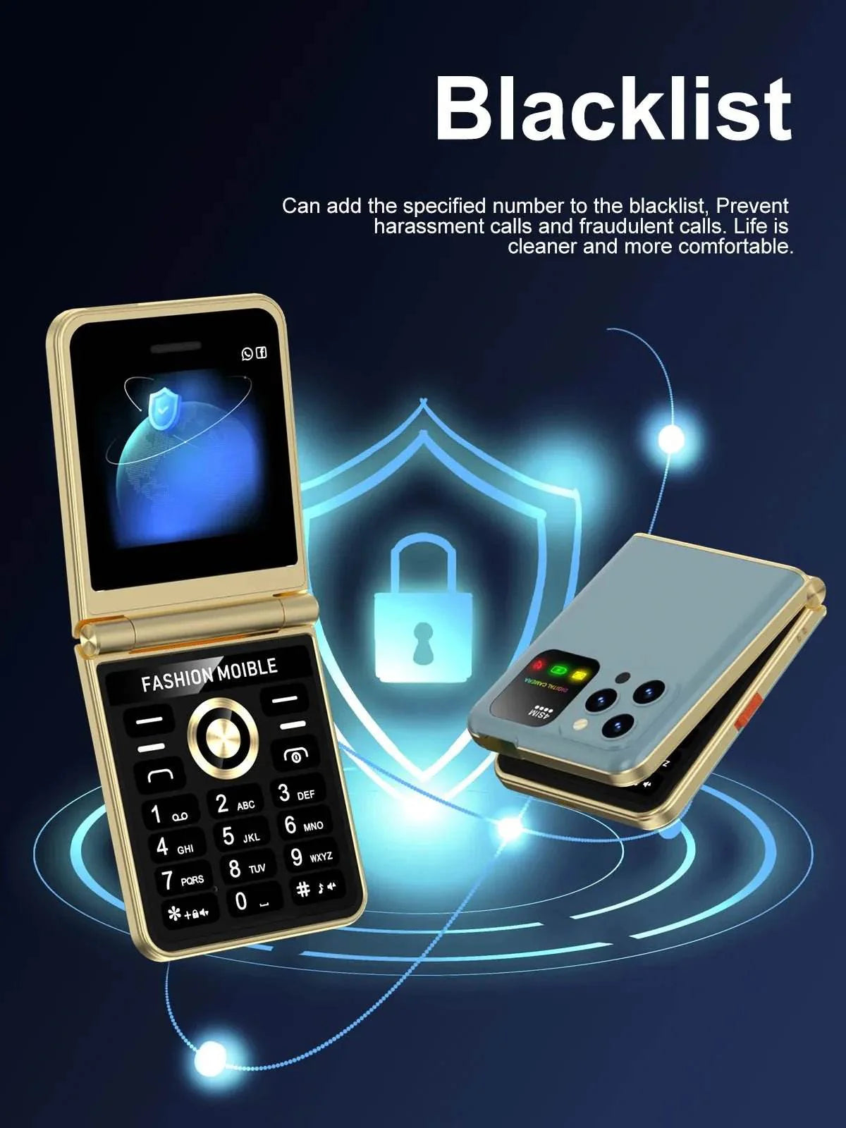 Mobile Phone New Flip 4 SIM Card Speed Dial Magic Voice