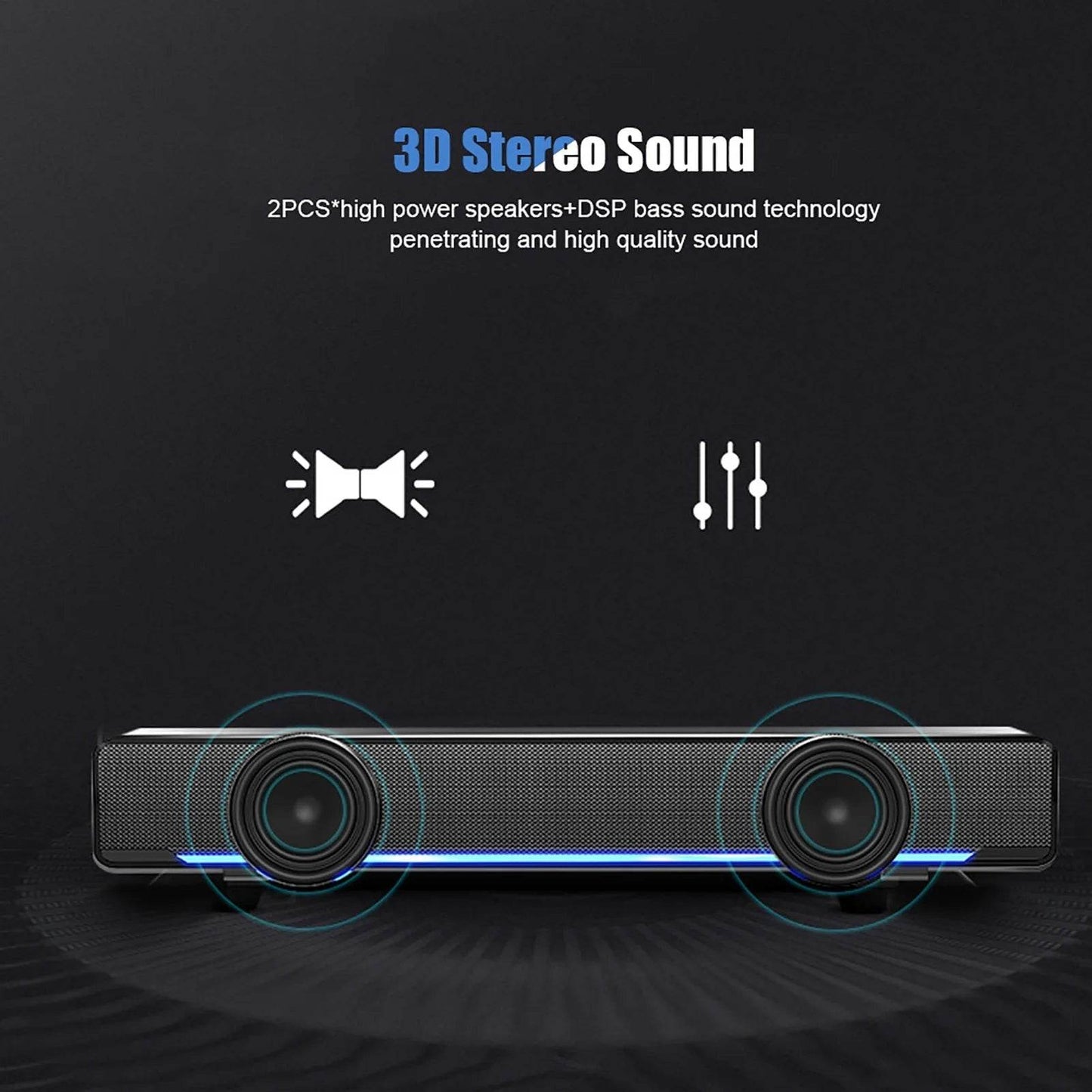 Portable USB Wired Stereo Soundbar - Qiilu